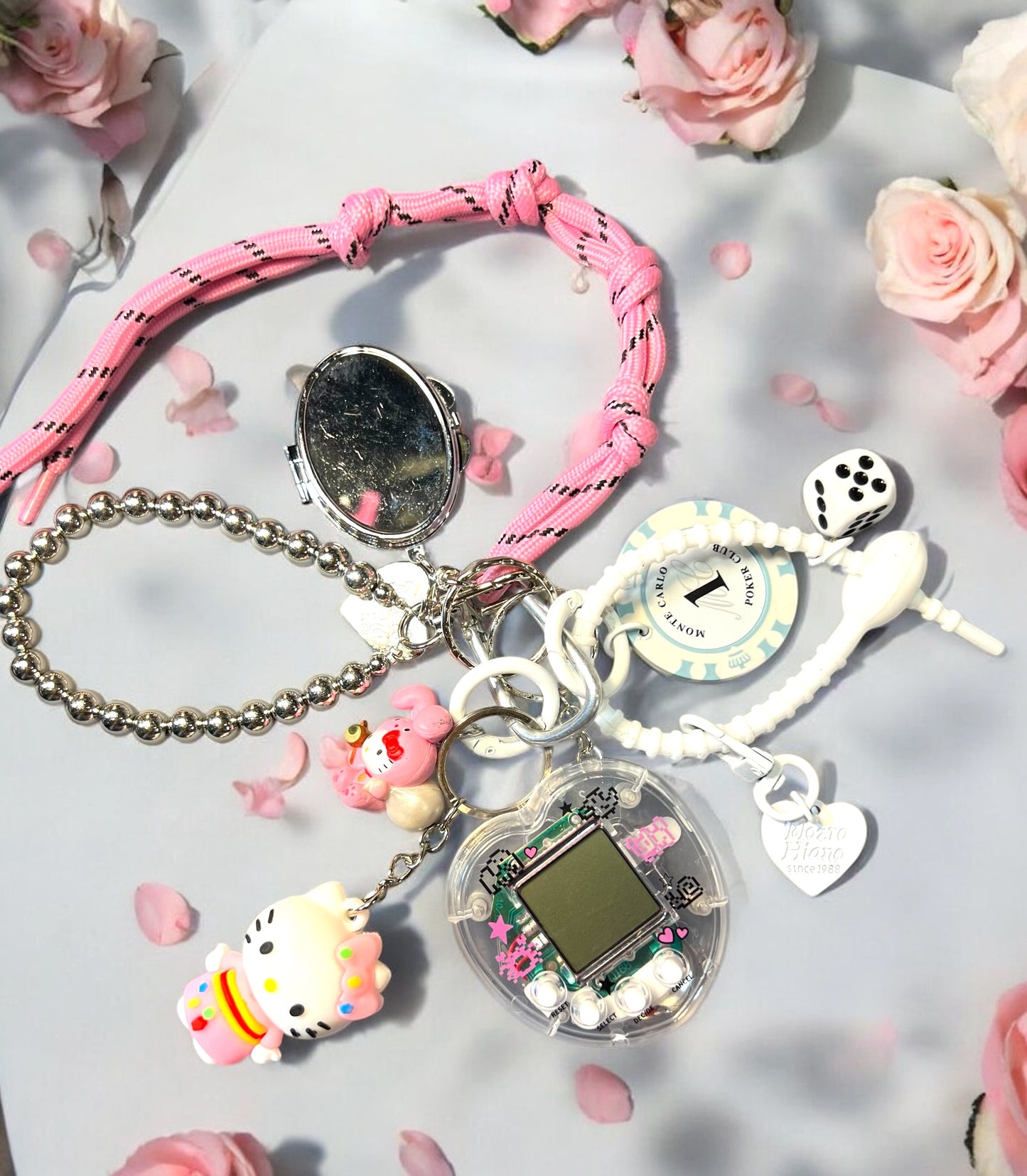 Handmade Cord Phone Chain-Acrylic, Metal & Glass Beads with Large Charm