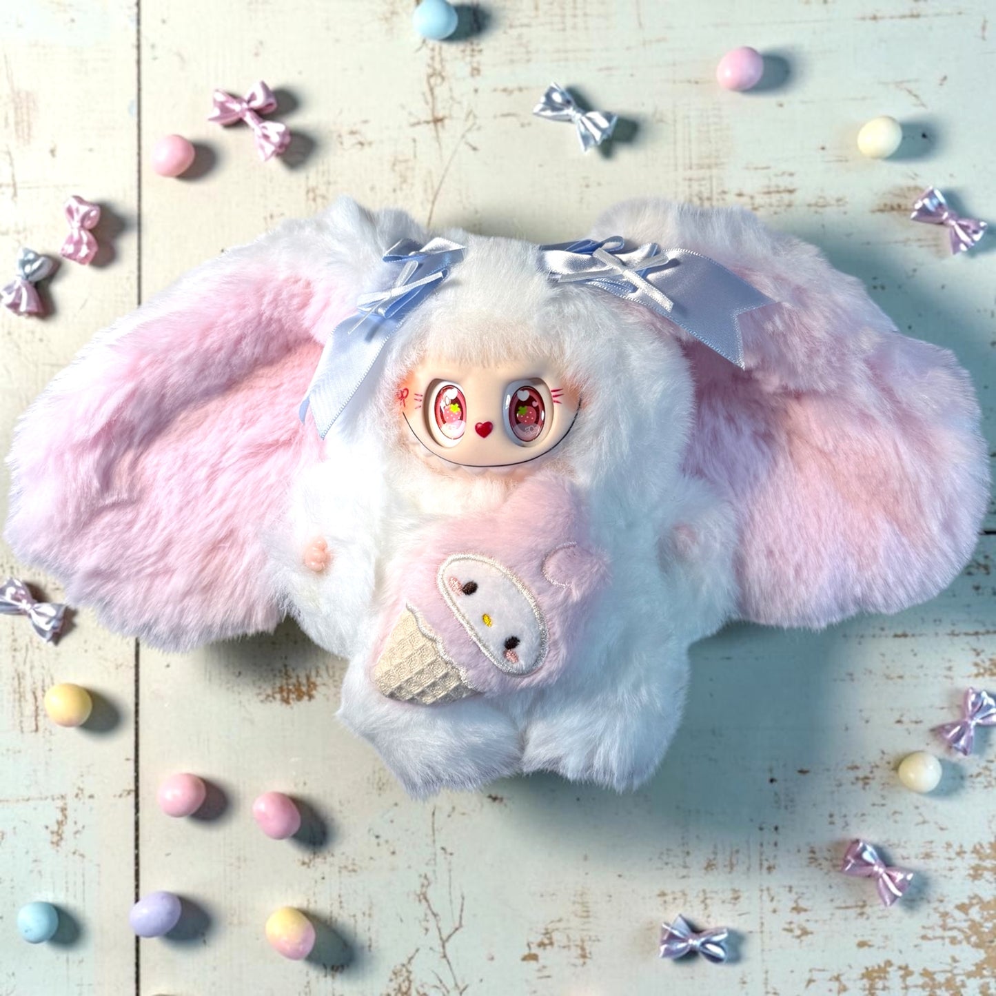 Fantasy “Soft Bunny” Character, White w/Pink/Purple Ears+FREE GIFT/Make an offer
