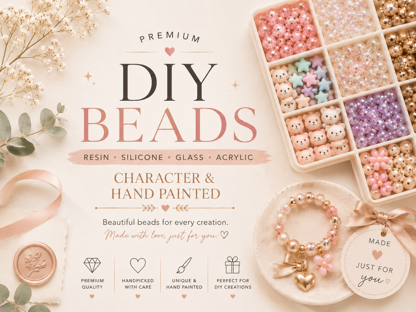 Premium DIY Beads – Resin, Silicone, Glass, Acrylic, Character & Hand Painted