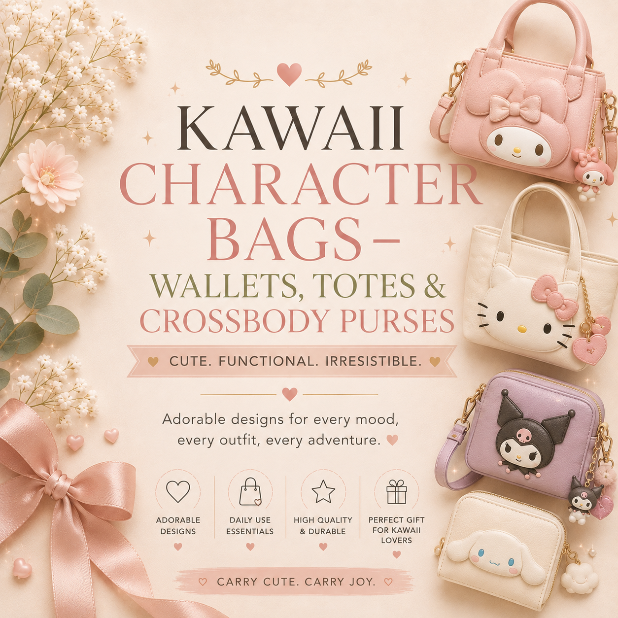 Kawaii Character Bags – Wallets, Totes & Crossbody Purses