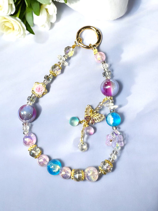 Handmade Phone Chain-Acrylic, Metal & Glass Beads with Resin