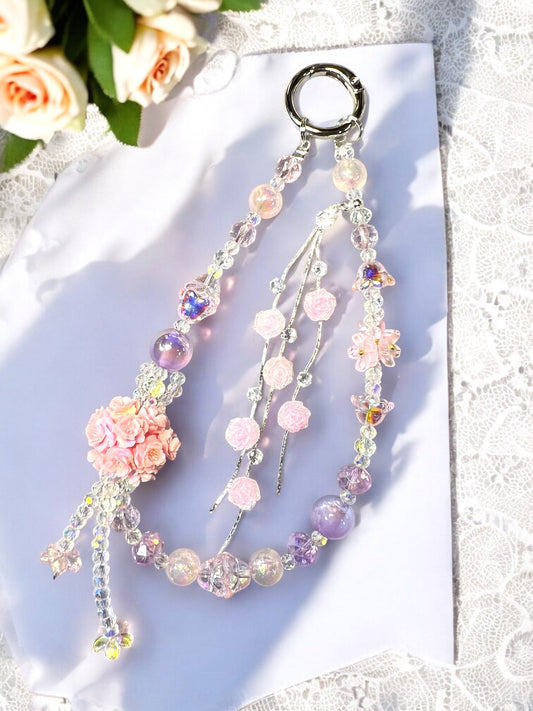 Handmade Phone Chain-Acrylic, Metal & Glass Beads with Resin