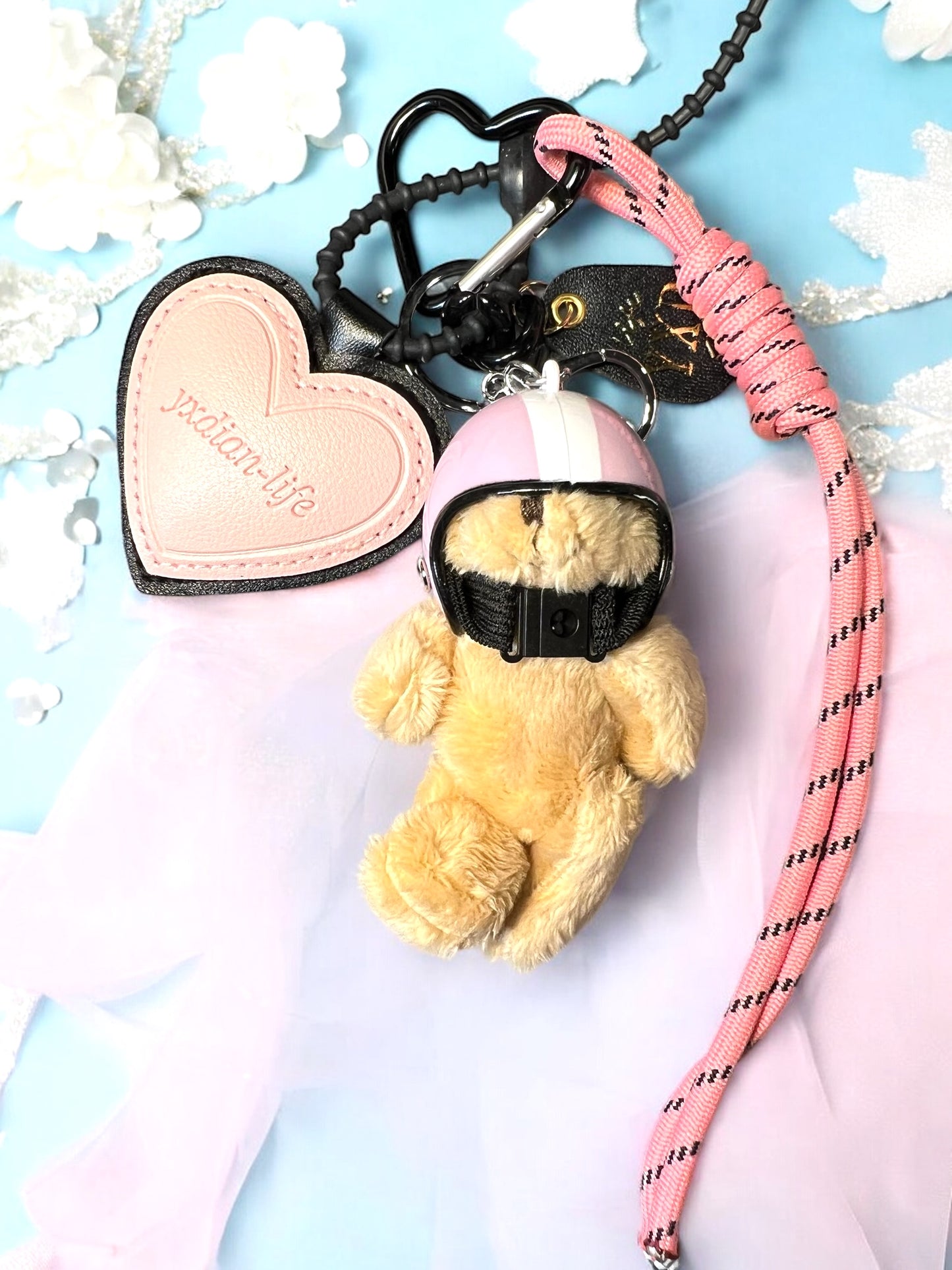 Handmade Cord Phone Chain-Acrylic, Metal & Glass Beads with Large Charm
