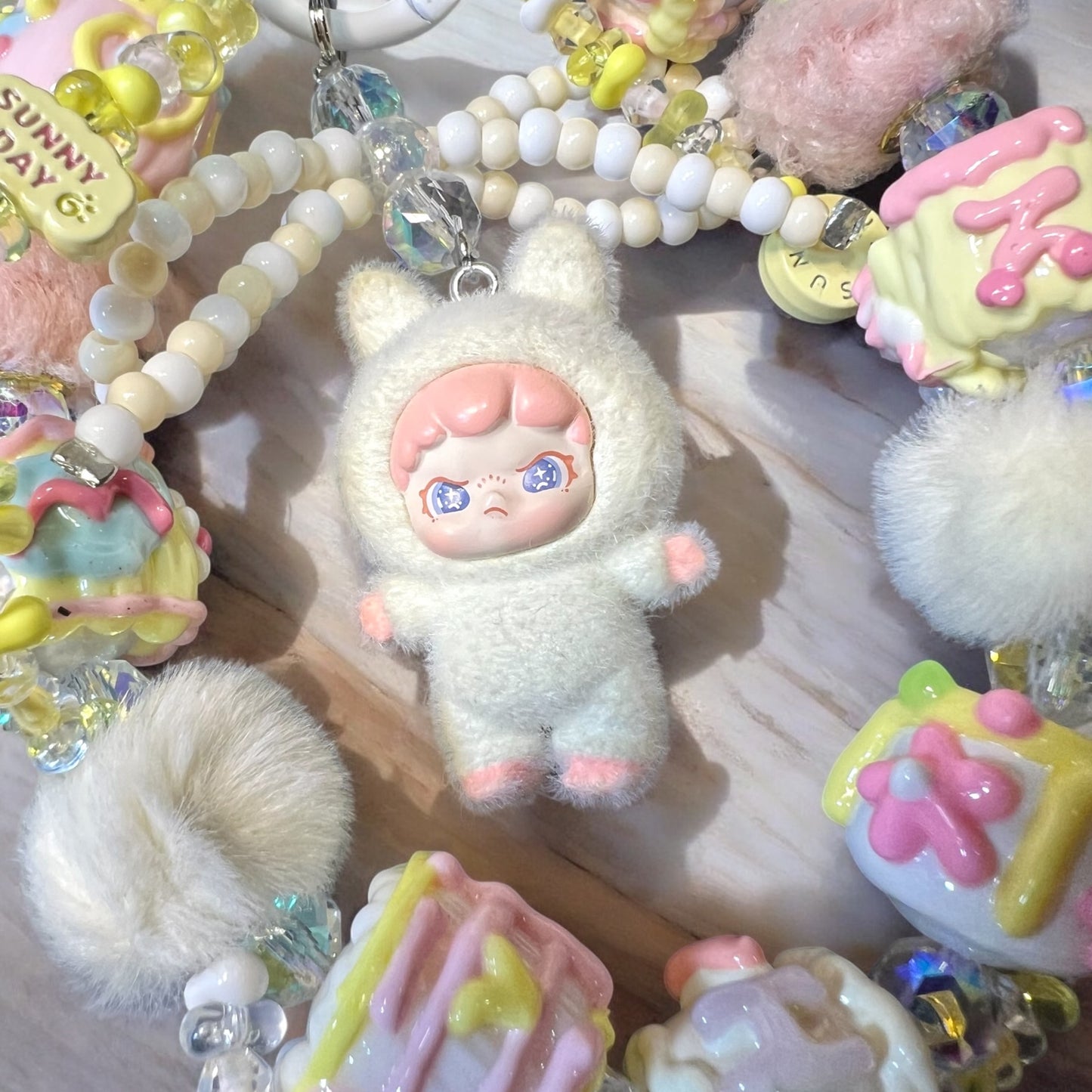 Handmade Angry Dora Phone Chain-Acrylic, Glass, and Metal with Collectible Character Charm