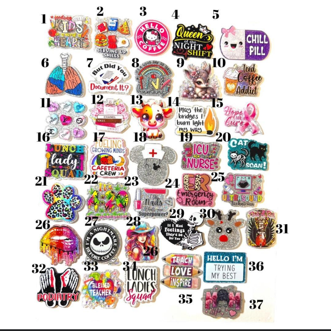 Glitter Acrylics for Badge Reels Plain or Customized