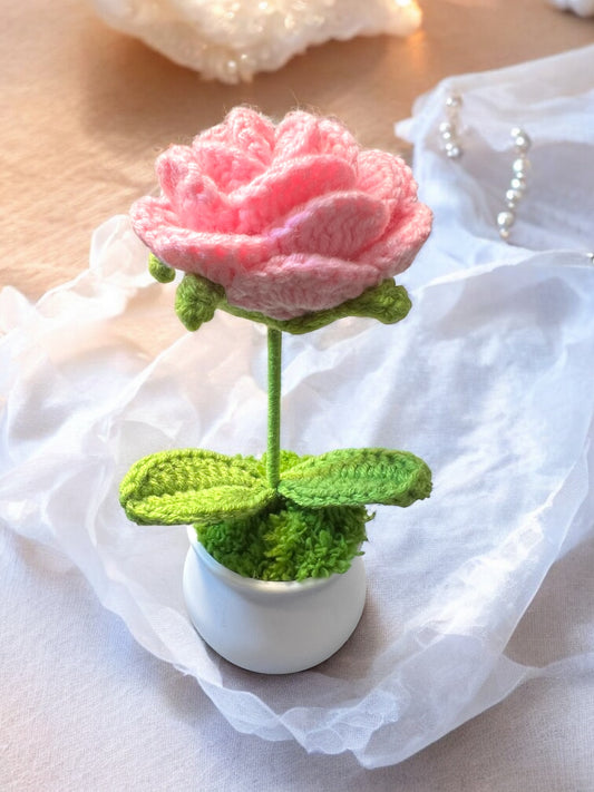 Crochet Pink Rose in Flower Pot head|DIY| Hobbies| Crafts| Craft Items|Crochet items