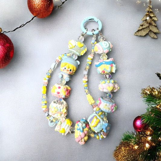 Handmade Pop Bean Phone Chain-Acrylic, Glass, and Metal with Collectible Character Charm
