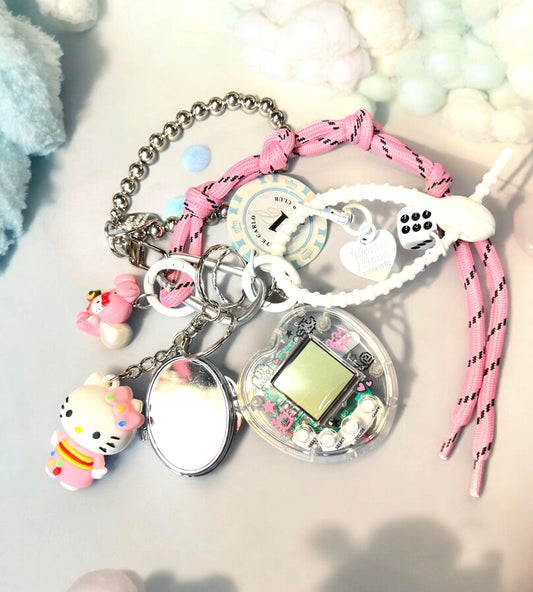Handmade Cord Phone Chain-Acrylic, Metal & Glass Beads with Large Charm