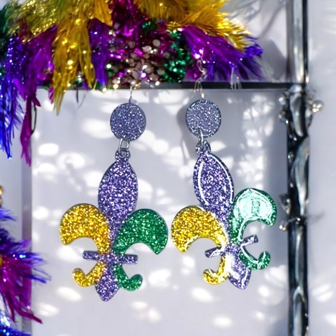 Mardi Gras Acrylic Earrings
