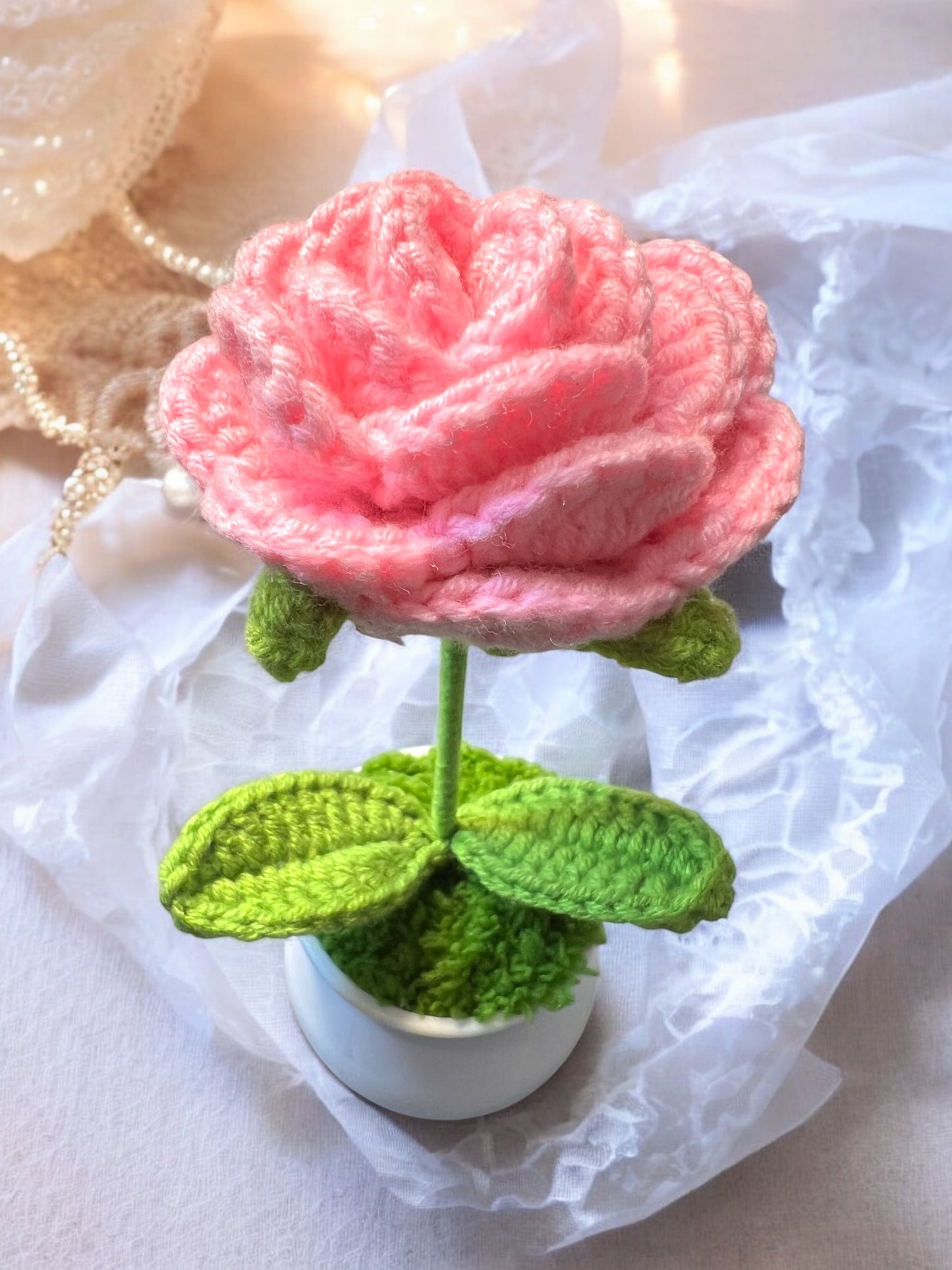 Crochet Pink Rose in Flower Pot head|DIY| Hobbies| Crafts| Craft Items|Crochet items