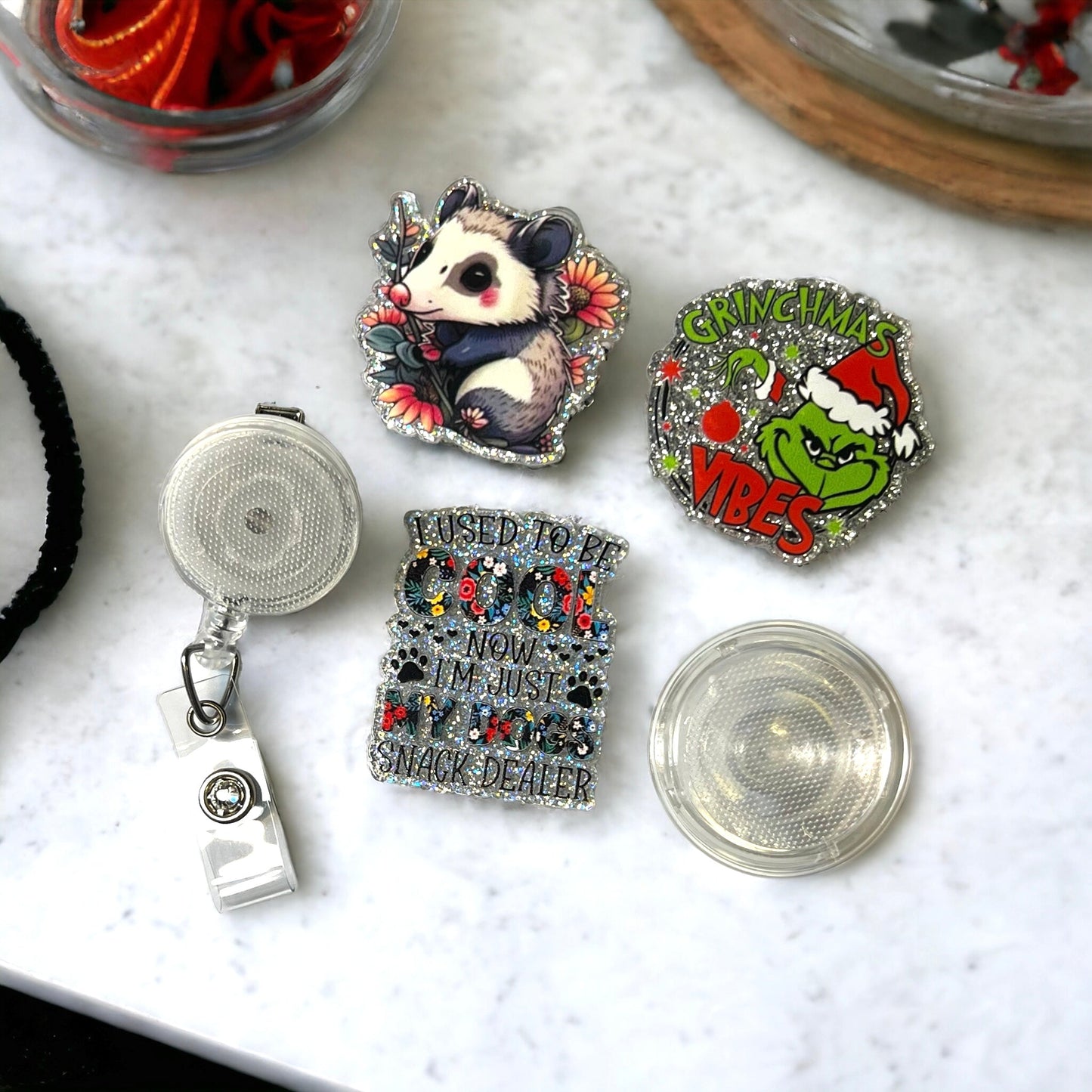 Glitter Acrylics for Badge Reels Plain or Customized