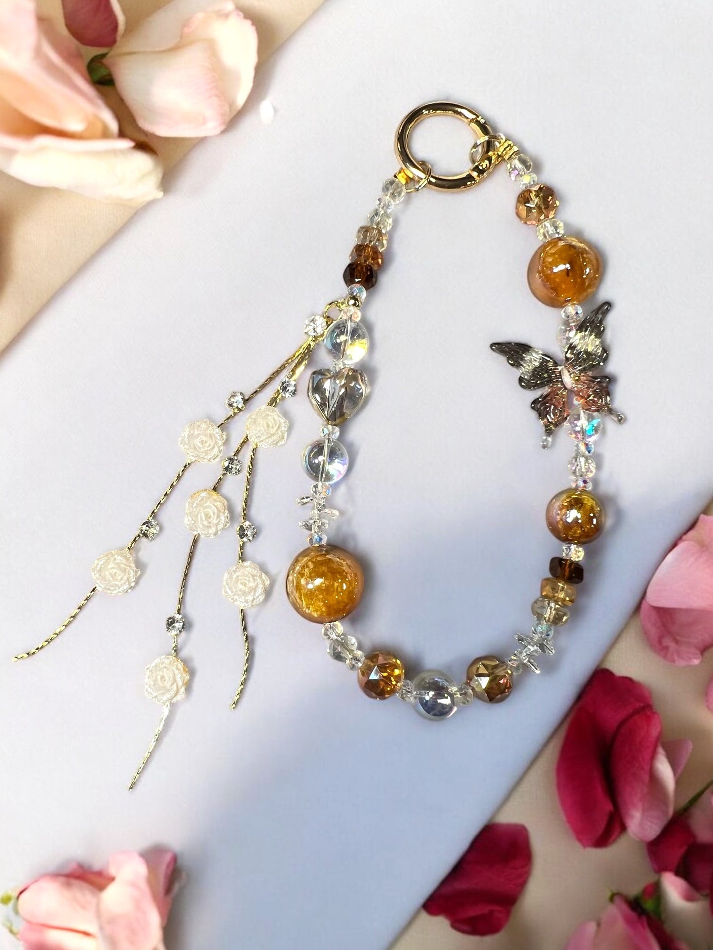 Handmade Phone Chain-Acrylic, Metal & Glass Beads with Resin