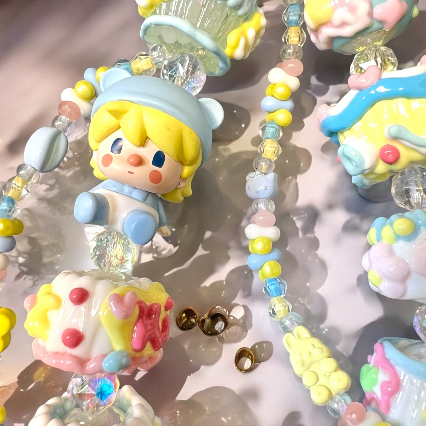 Handmade Pop Bean Phone Chain-Acrylic, Glass, and Metal with Collectible Character Charm