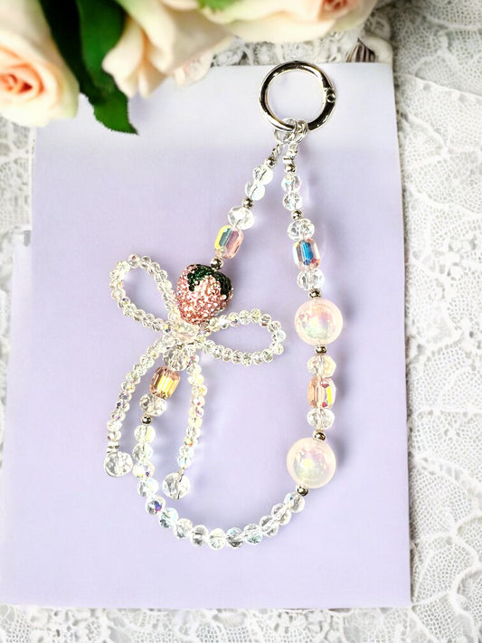 Handmade Strawberry Phone Chain-Acrylic, Metal & Glass Beads with Resin