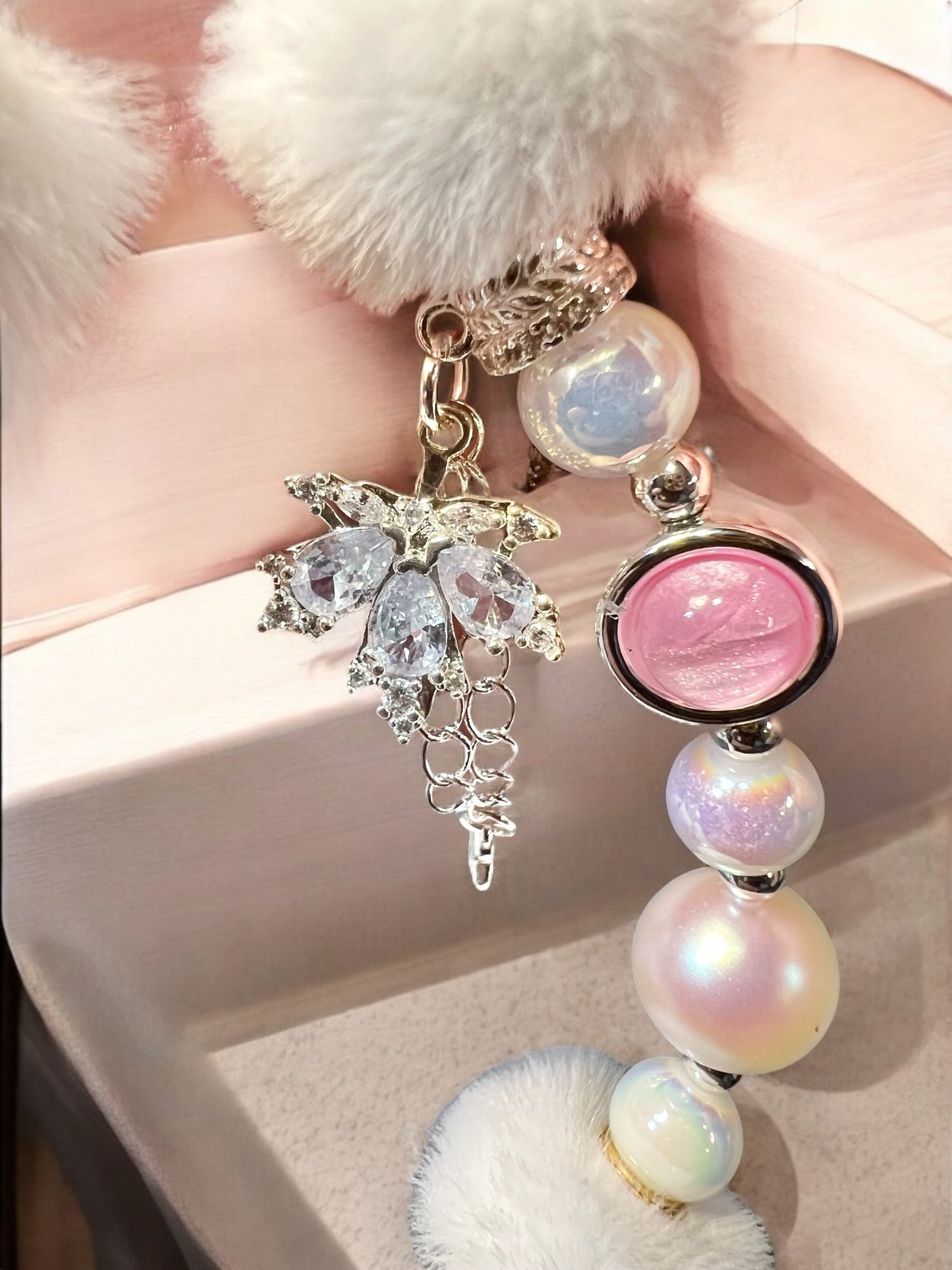 Handmade Phone Chain-Double Strand Acrylic, Metal & Glass Beads with Resin