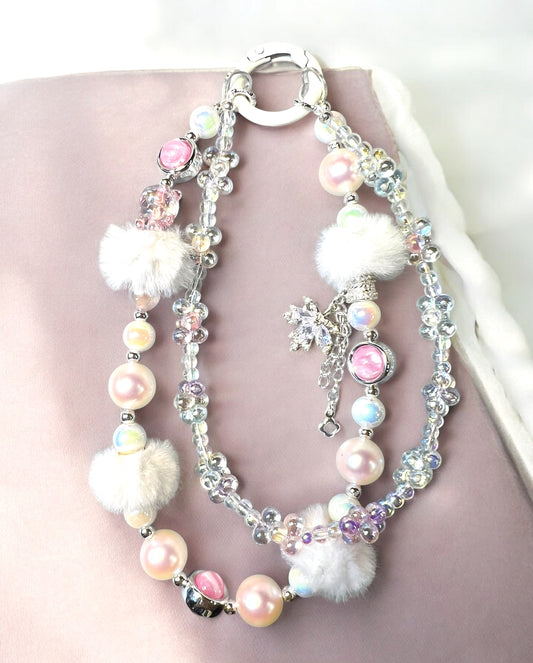 Handmade Phone Chain-Double Strand Acrylic, Metal & Glass Beads with Resin