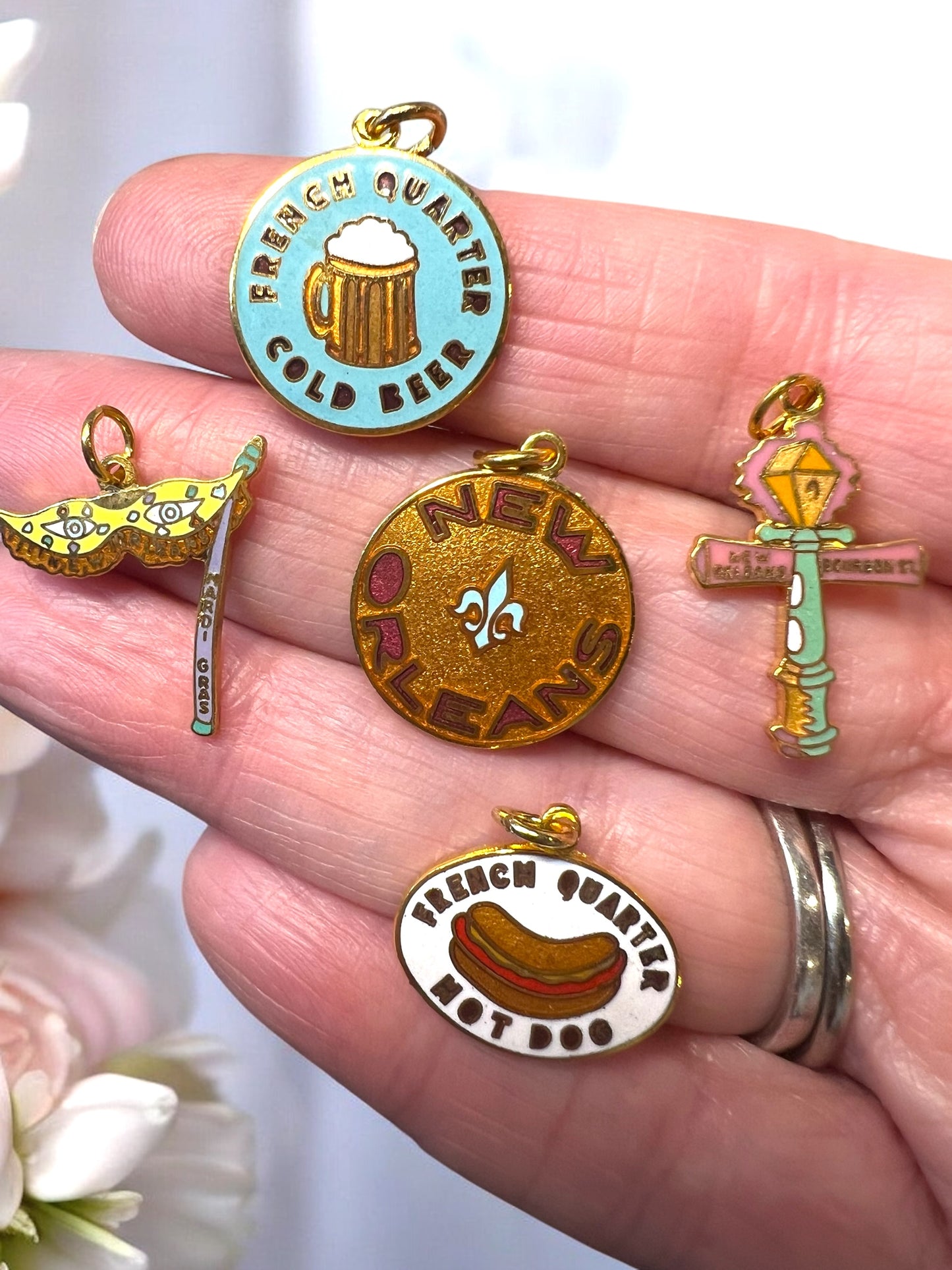 1 Set of ALL 11 Designs... VINTAGE New Orleans Charms| Collectibles| Mardi Gras Charms| Copper Charms| Painted Copper| Pendants| Earrings| Laissez Le Bon Temp Rouler