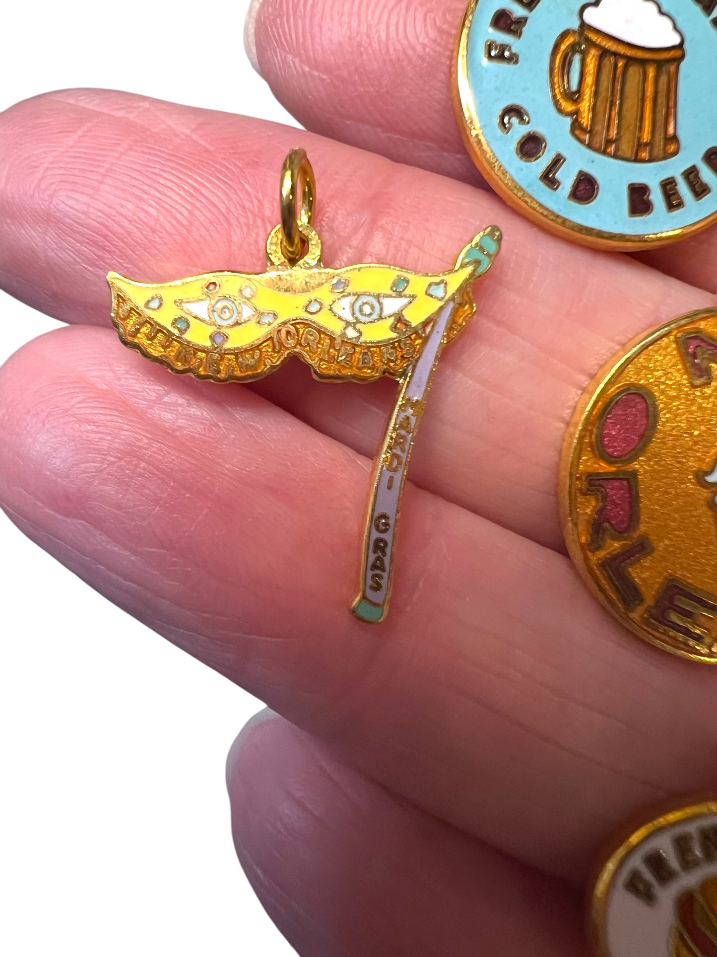1 Set of ALL 11 Designs... VINTAGE New Orleans Charms| Collectibles| Mardi Gras Charms| Copper Charms| Painted Copper| Pendants| Earrings| Laissez Le Bon Temp Rouler