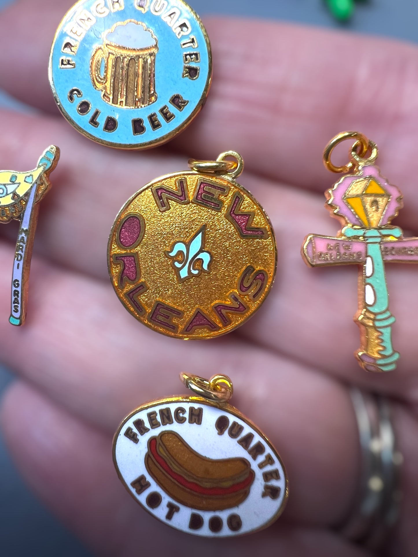 1 Set of ALL 11 Designs... VINTAGE New Orleans Charms| Collectibles| Mardi Gras Charms| Copper Charms| Painted Copper| Pendants| Earrings| Laissez Le Bon Temp Rouler