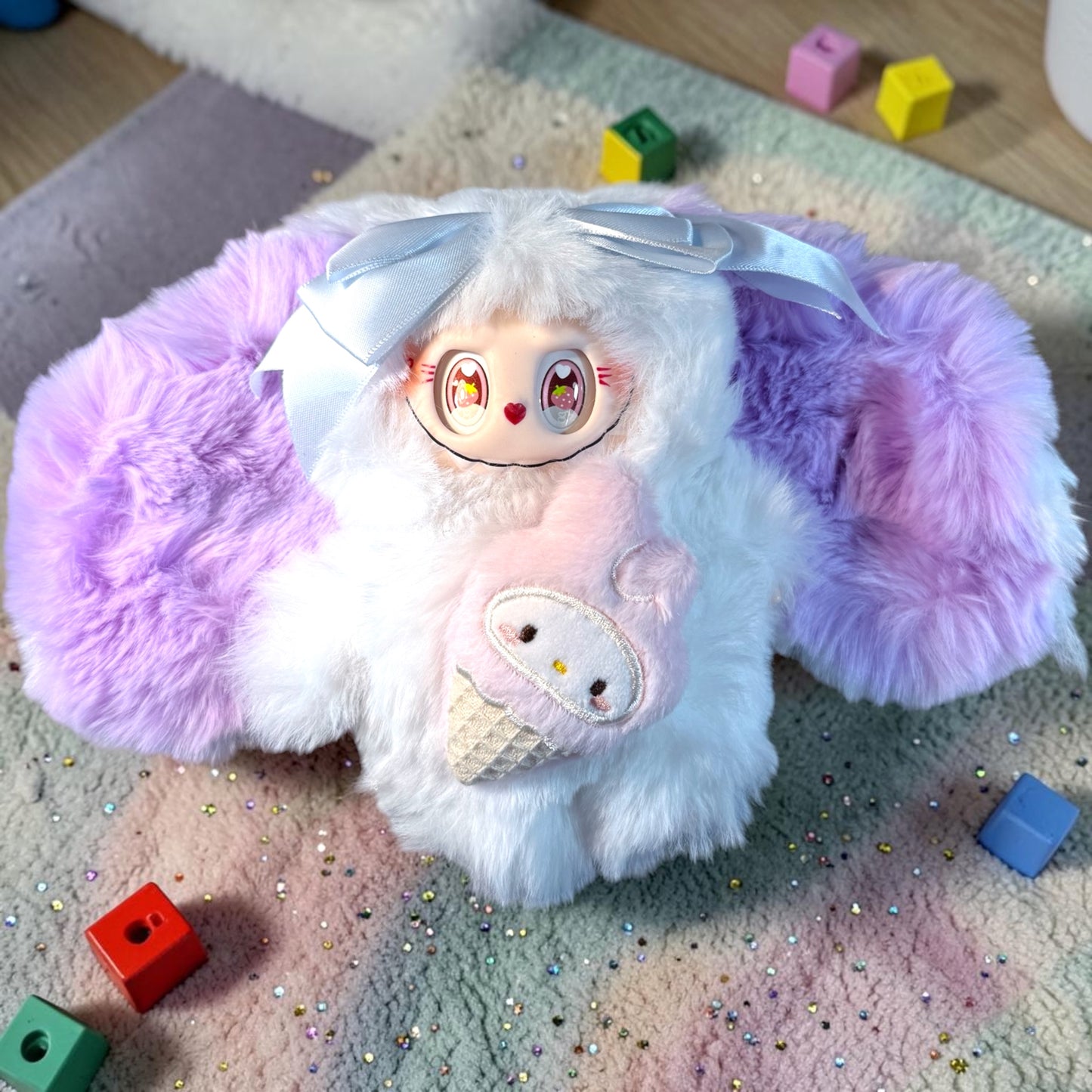 Fantasy “Soft Bunny” Character, White w/Pink/Purple Ears+FREE GIFT/Make an offer