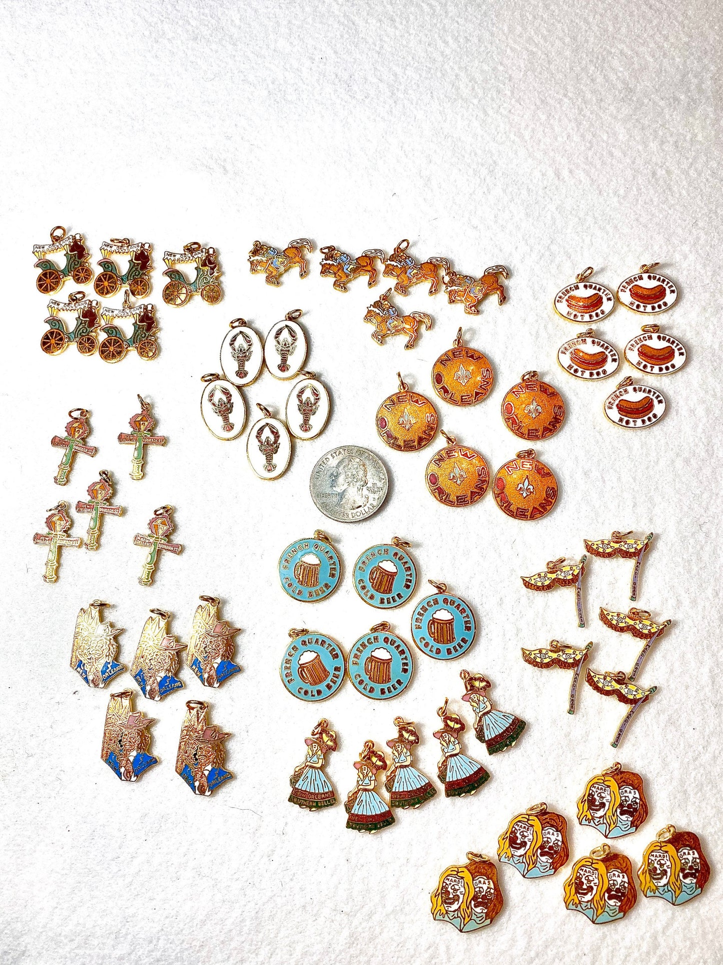1 Set of ALL 11 Designs... VINTAGE New Orleans Charms| Collectibles| Mardi Gras Charms| Copper Charms| Painted Copper| Pendants| Earrings| Laissez Le Bon Temp Rouler