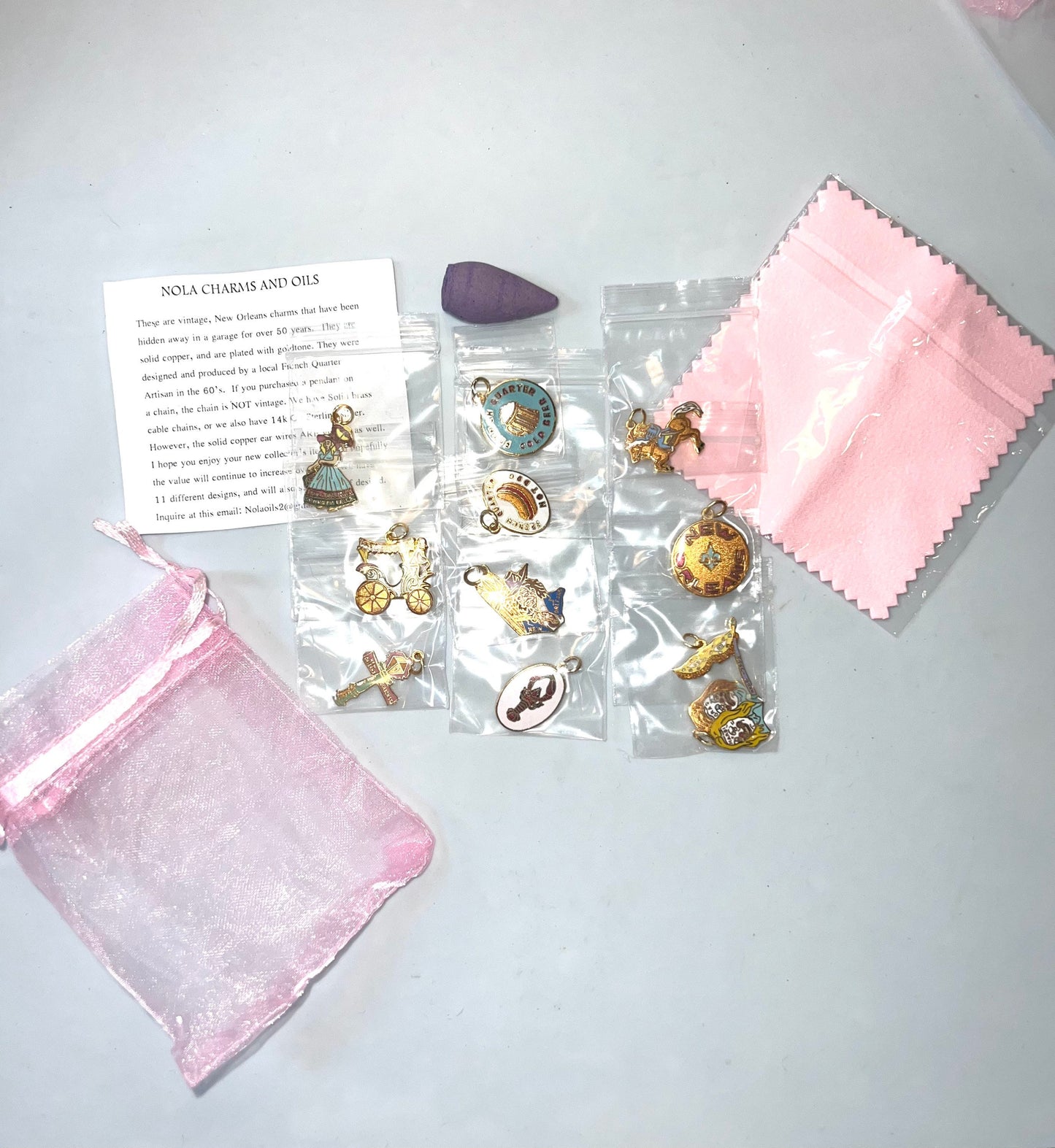 1 Set of ALL 11 Designs... VINTAGE New Orleans Charms| Collectibles| Mardi Gras Charms| Copper Charms| Painted Copper| Pendants| Earrings| Laissez Le Bon Temp Rouler